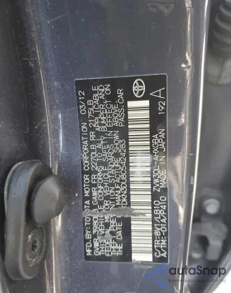 2012 Toyota Prius from USA, damaged, VIN JTDKN3DU8C5424283